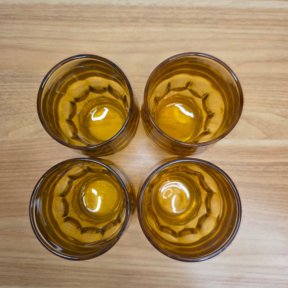 4 Vintage Anchor Hocking Georgian Amber Topaz Honeycomb Flat Tumbler 9 oz Glass - Picture 2 of 6